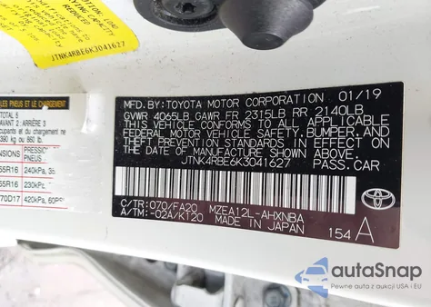 2019 Toyota Corolla Se from USA, damaged, VIN JTNK4RBE6K3041627
